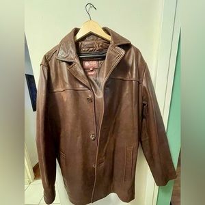 100% leather coat,new,unused.With removable thin vest, 3 buttons, brown, Medium.